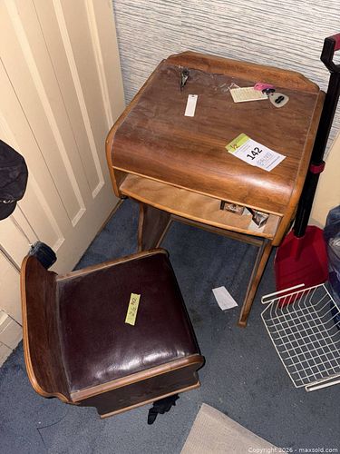 MCM Wooden Student Desk with Matching Stool (1 of 2)
