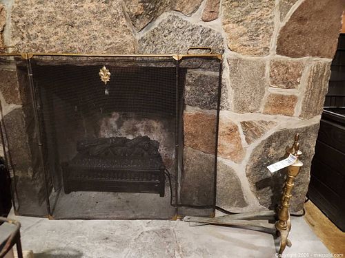 Brass & Wrought Iron Fireplace Screen with Andirons B (1 of 7)