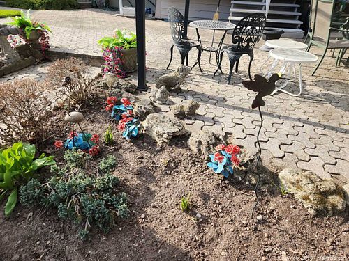 Metal Garden Stakes with Faux Flowers & Stone Accents C (1 of 6)