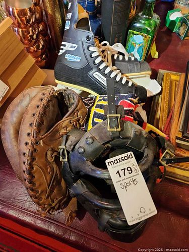 Multi-Sport Gear Lot: Baseball Glove, Catcher's Mask, Ice Skates, Towels C (1 of 9)