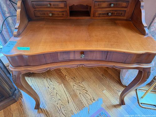 French Provincial Solid Wood Writing Desk, Medium Brown D (1 of 9)