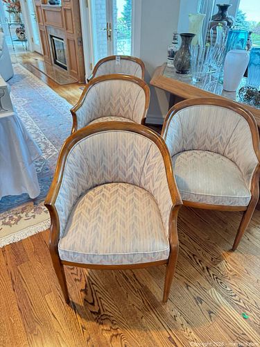 Set of 4 Transitional Beige Barrel Armchairs with Wood Frames C (1 of 11)