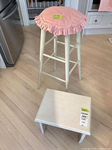 Shabby Chic Wood Stools with Upholstered Cushions B (1 of 12)