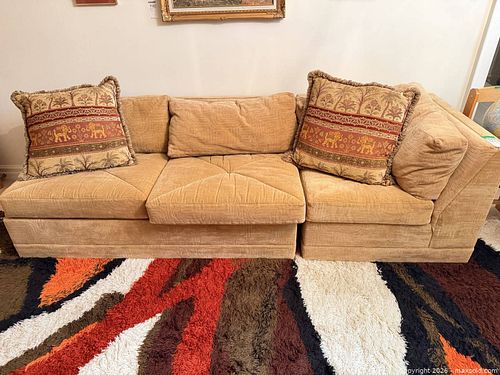 3-Seat Beige Chenille Sleeper Sofa with Pull-Out Bed C (1 of 11)