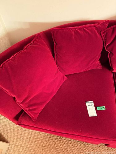 Red Velvet 3-Seater Curved Sofa (1 of 6)