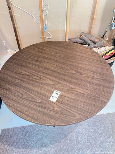 Round Wood Veneer Coffee Table with Metal Pedestal Base C (1 of 6)