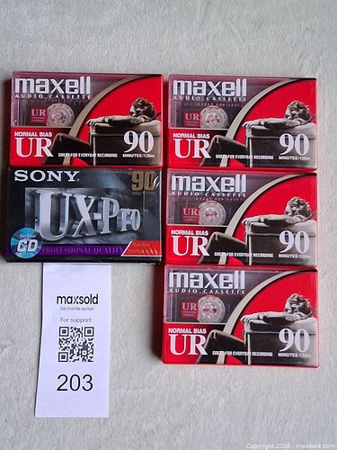 Lot of five 90-Minute Audio Cassette Tapes - Maxell & Sony (1 of 5)