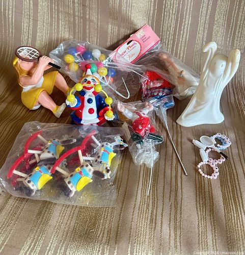 Vintage Assorted Cake Toppers- Tennis, Clown, Rocking Horses (1 of 10)