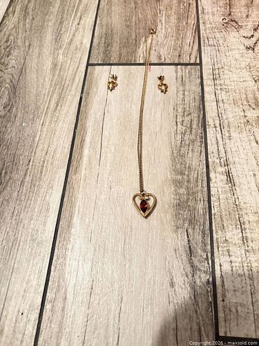 Gold-Tone Pendant Necklace and Red Stone Stud Earrings (1 of 6)