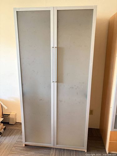 Wood Veneer Wardrobe Armoire with Frosted Glass Doors (1 of 5)