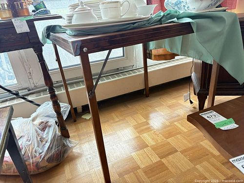 Wood Folding/Tray Table with Leatherette Top & Metal Accents B (1 of 6)
