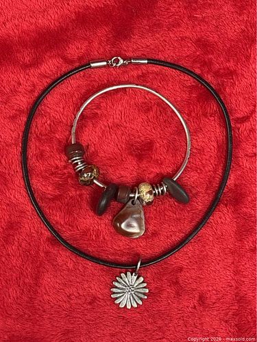 Sterling Silver Leather Necklace & Jasper Agate Bracelet (1 of 20)