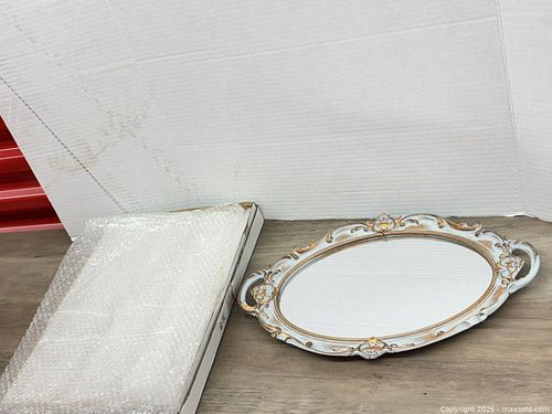 Ornate Oval Vanity Mirror Tray with Gold-Tone Accents (1 of 7)