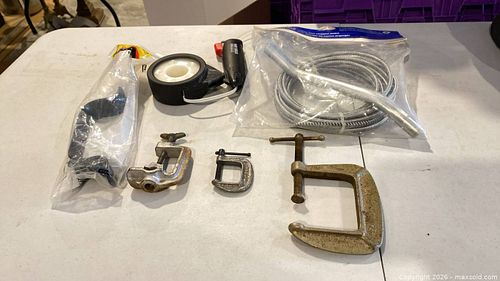 Assorted C-Clamps, Handy Bundler NT45, Drain Auger Cable, Tape Dispenser (1 of 14)
