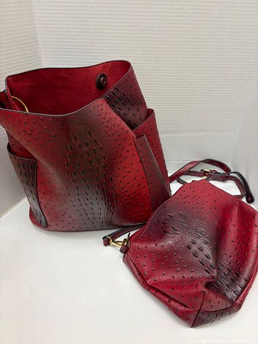 Red Embossed Ostrich-Pattern Bags (1 of 4)