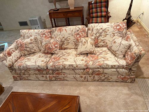 Vintage Floral 3-Seater Sofa with Skirted Base and Casters (1 of 8)
