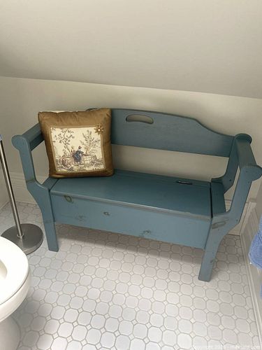 Solid Wood Blue Painted Storage Bench with Cushion (1 of 11)