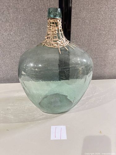 Aqua Glass Demijohn with Wicker Collar, approx. 17 in (1 of 5)