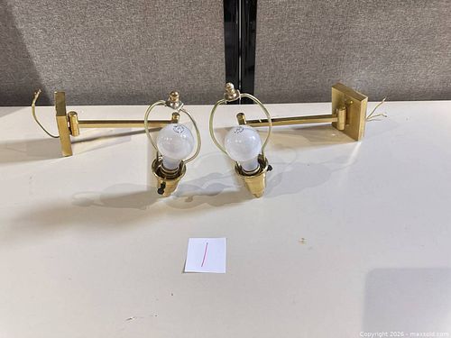 Pair Polished Brass Wall Sconces, Hardwired, Bulbs Included (1 of 5)