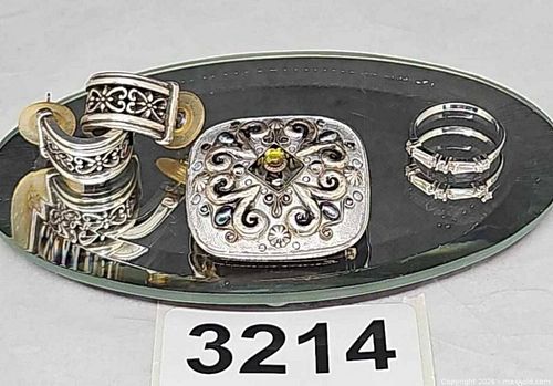 Jewelry Lot, Michal Golan Brooch Pendant, Half Hoop Earrings, Sterling Silver Ring  (1 of 12)