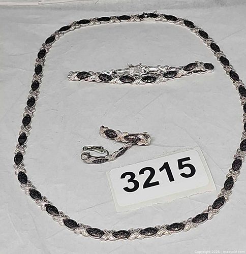 Sterling silver,  silver/black jewelry set. Bracelet, necklace, earrings  (1 of 8)