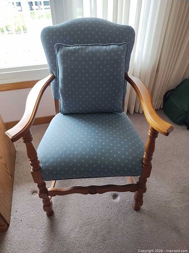 Blue Upholstered Wood Frame Armchair C (1 of 6)