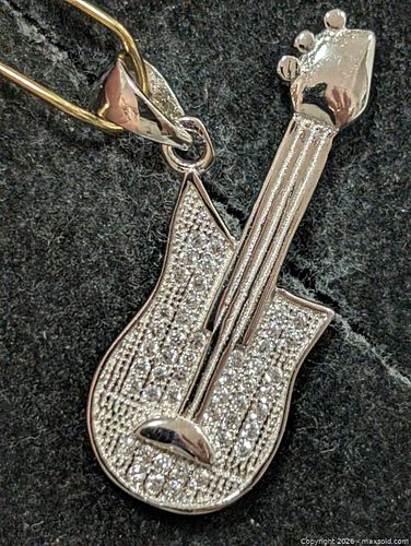 Silver(3.06g)CZ Guitar Pendant (1 of 3)