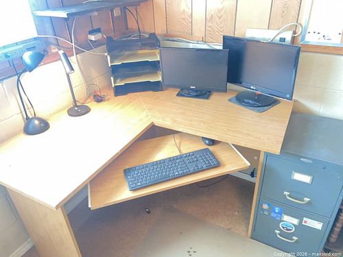 L-shaped Office Desk Set with Chair and Filing Cabinet (1 of 4)