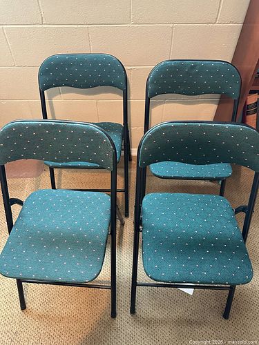 Set of 4 Teal/Green Fabric Folding Chairs with Black Frames (1 of 3)