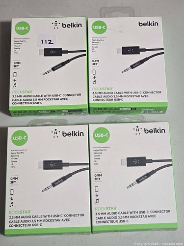 M112 - Belkin Rockstar 3.5mm Audio Cable With USB-C Connector - Lot of 4 pcs (1 of 5)
