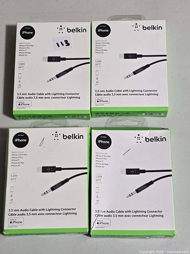 M114 - Belkin Rockstar 3.5mm Audio Cable With Lightning Connector - Lot of 4 pcs (1 of 5)