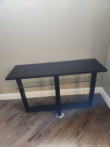Black Modern Engineered Wood Console Table with Glass Shelf (1 of 4)
