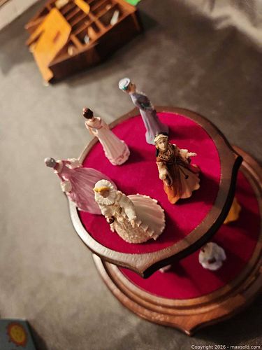 Set of 10 Porcelain Victorian Lady Figurines with Wood Stand (1 of 5)