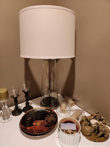 Table Lamp with Shade, Pair of Candlesticks, Plates & Elephant Figurine (1 of 5)