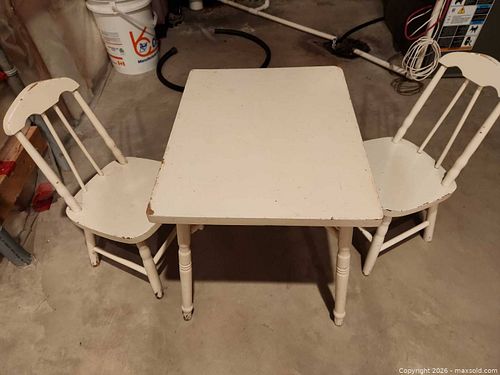 Wooden Vintage Farmhouse Table and Two Chairs Set, Distressed White (1 of 5)