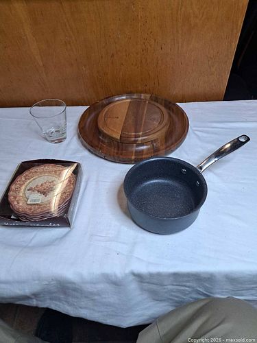 Wood Cheese/Serving Board Set with Saucepan, Glass & Appetizer Plates (1 of 3)