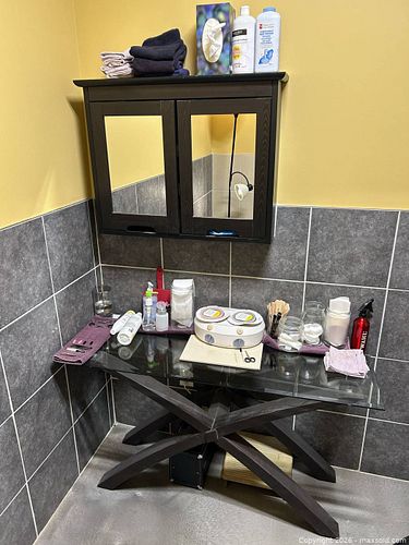 Glass Top Console Table & Mirrored Wall Cabinet, Espresso No product included (1 of 5)