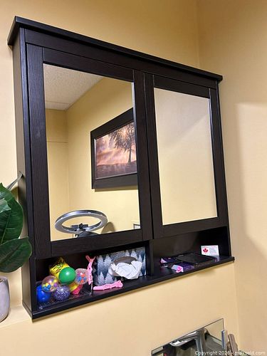 Wall-Mounted Wood Medicine Cabinet with Mirrored Doors (1 of 4)