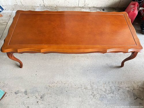French Provincial Wood Veneer Sofa/Console Table, Medium Brown (1 of 12)