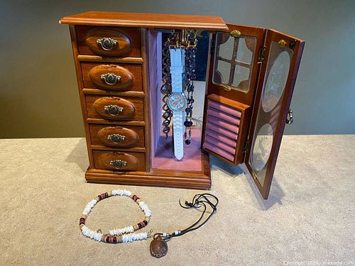 Vintage Armoire-Style Wooden Jewelry Tower & Estate Jewelry Lot (1 of 17)