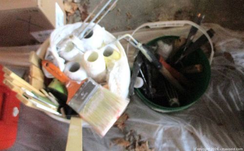 TWO BUCKETS OF PAINTING SUPPLIES (1 of 3)