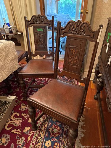 Carved Wood Dining Chairs with Leather Seats (1 of 14)
