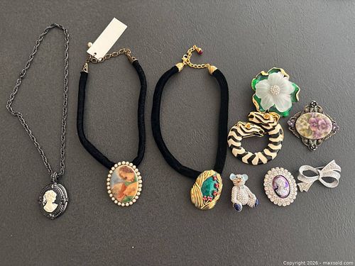 Necklaces and Brooches Featuring Cameo, Floral, and Animal Designs (1 of 14)