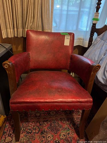 Red Faux Leather Armchair with Nailhead Trim and Wooden Frame (1 of 8)