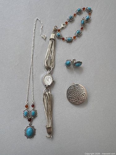 Sterling Silver Jewelry Set with Turquoise, and Quartz Watch (1 of 16)