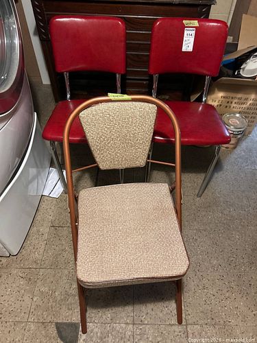 Three Mid-Century Modern Chairs, Red and Brown Folding (1 of 10)