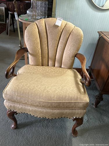 Upholstered Accent Chair with Carved Wood Frame and Floral Pattern (1 of 11)