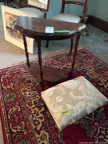 Wooden Demi-Lune Table and Upholstered Footstool (1 of 10)