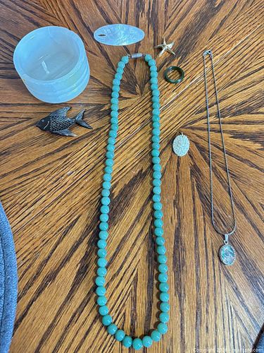 Green Jade Jewelry Set with Shell Pendant & Pins (1 of 20)