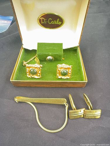 Di Carlo Gold-Tone Cufflinks, Tie Bar & Tie Tack Complete Set (1 of 6)